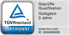 TÜV Rheinland zertifiziert – Geprüfte Qualifikation, ID 0000085895